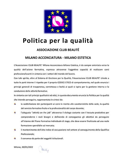 Politica per la qualità Club Beauté